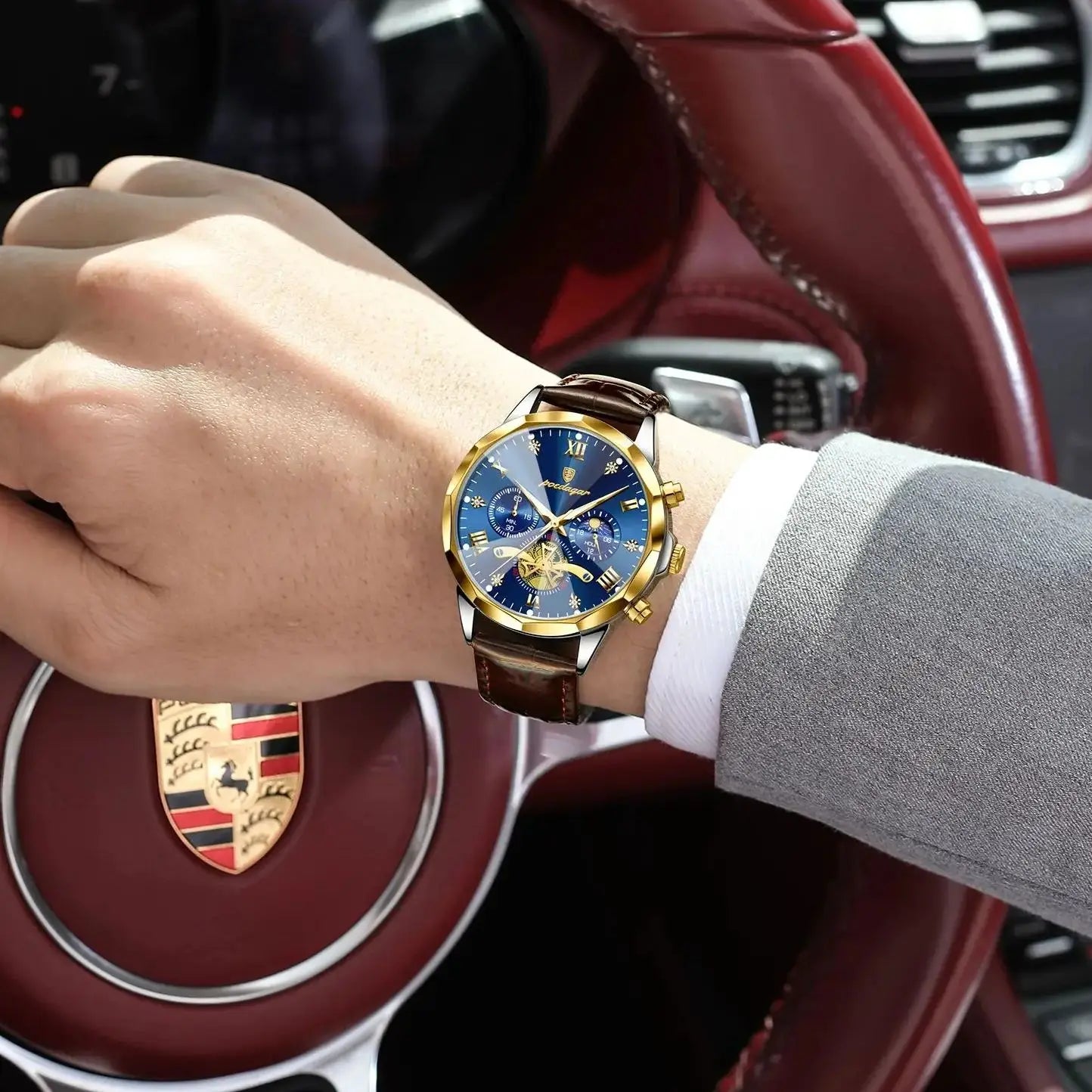 POEDAGAR Men Wristwatch Quartz Waterproof Chronograph