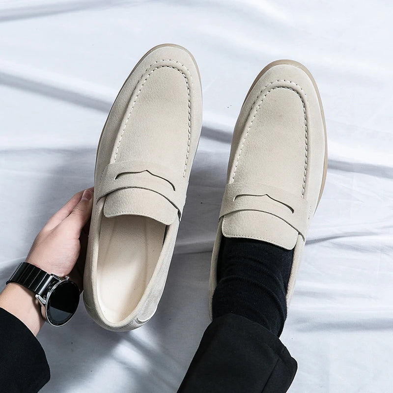 Spring Suede Loafers For Men Breathable Slip On Moccasins
