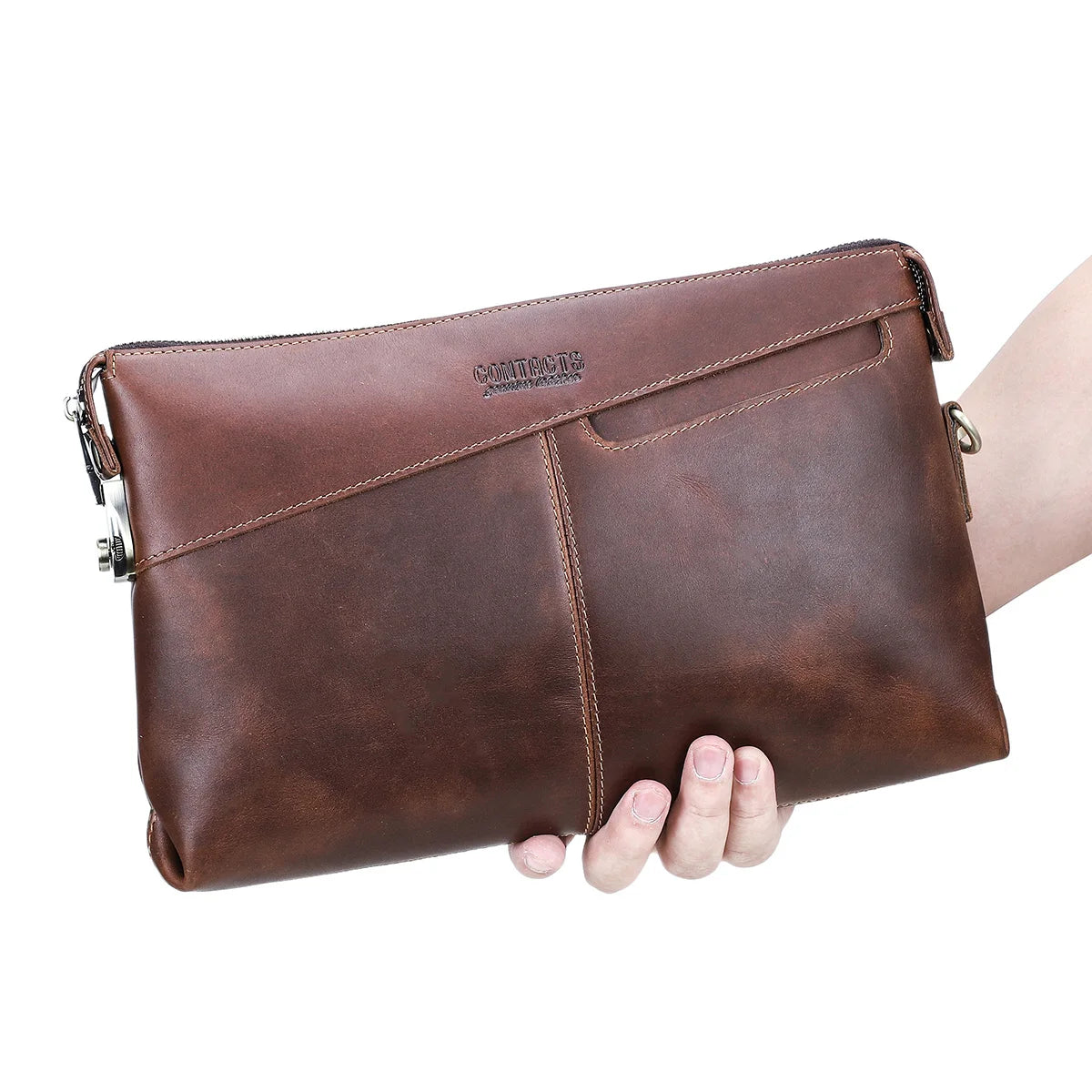 Contacts Genuine Leather Clutch Bag For Men Password Lock
