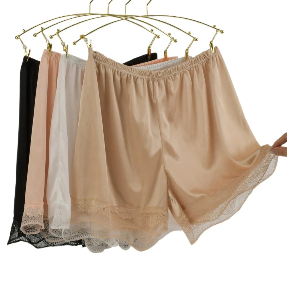 Womens Silk Sleep Shorts Breathable Pajama With Lace Trim