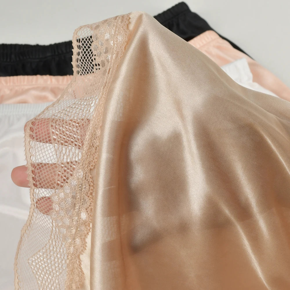 Womens Silk Sleep Shorts Breathable Pajama With Lace Trim