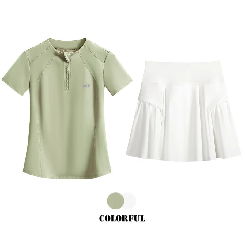 DRUR 2 Piece Tennis Skirt Set Women Summer Sports Outfit