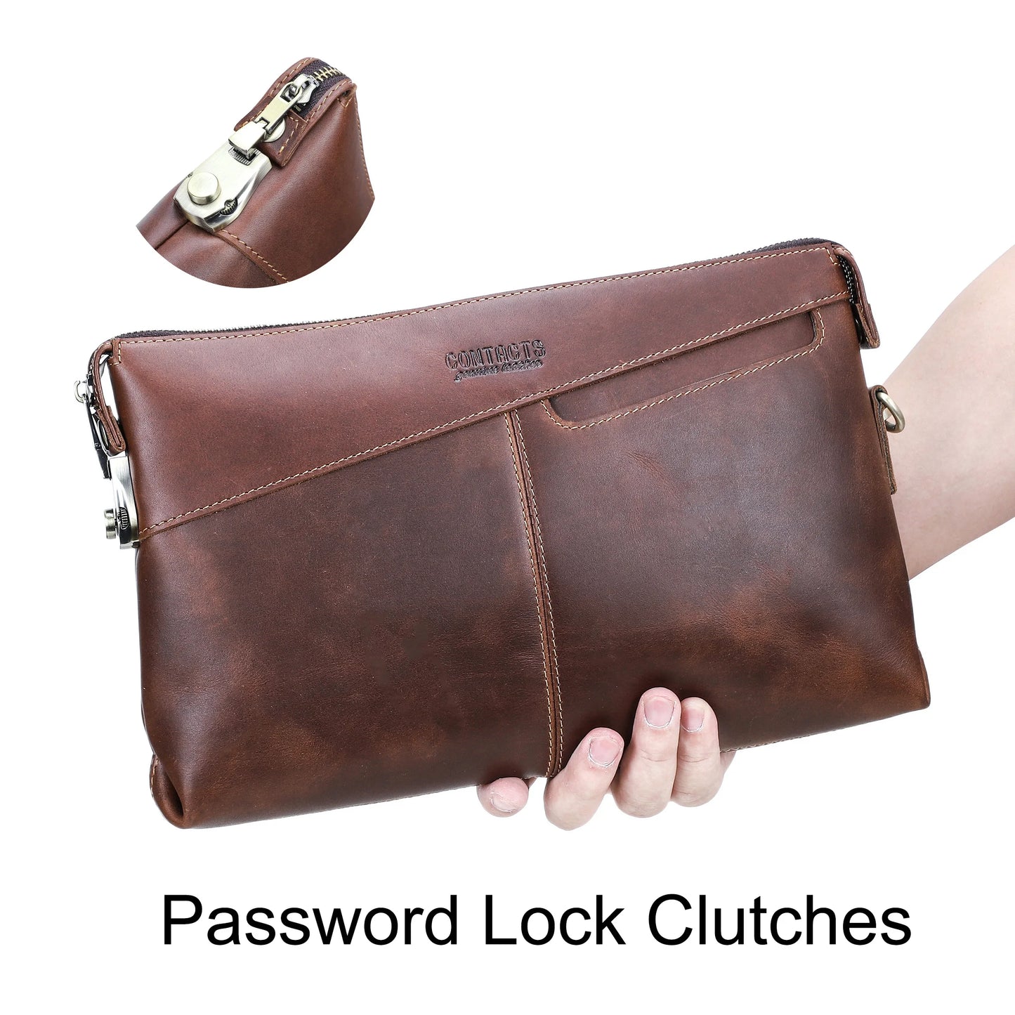 Contacts Genuine Leather Clutch Bag For Men Password Lock