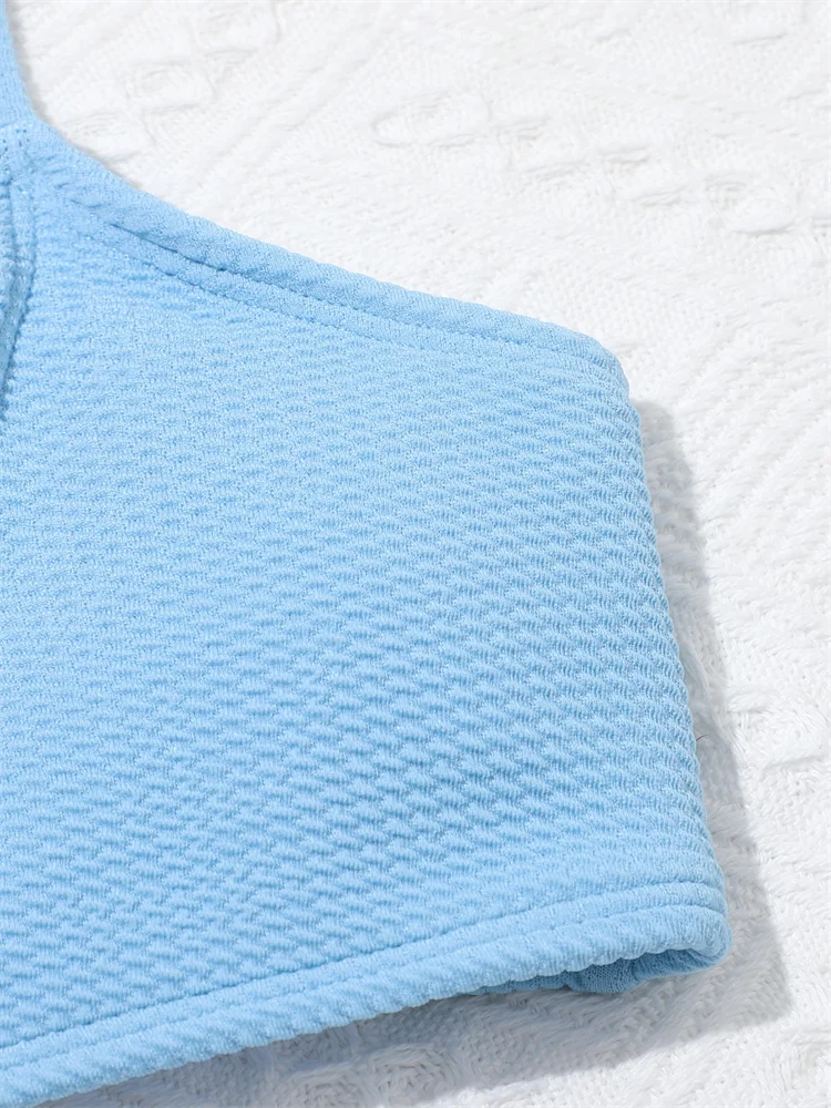 Girls Ribbed Sling Bikini Set 2025 High Waist Bathing Suit