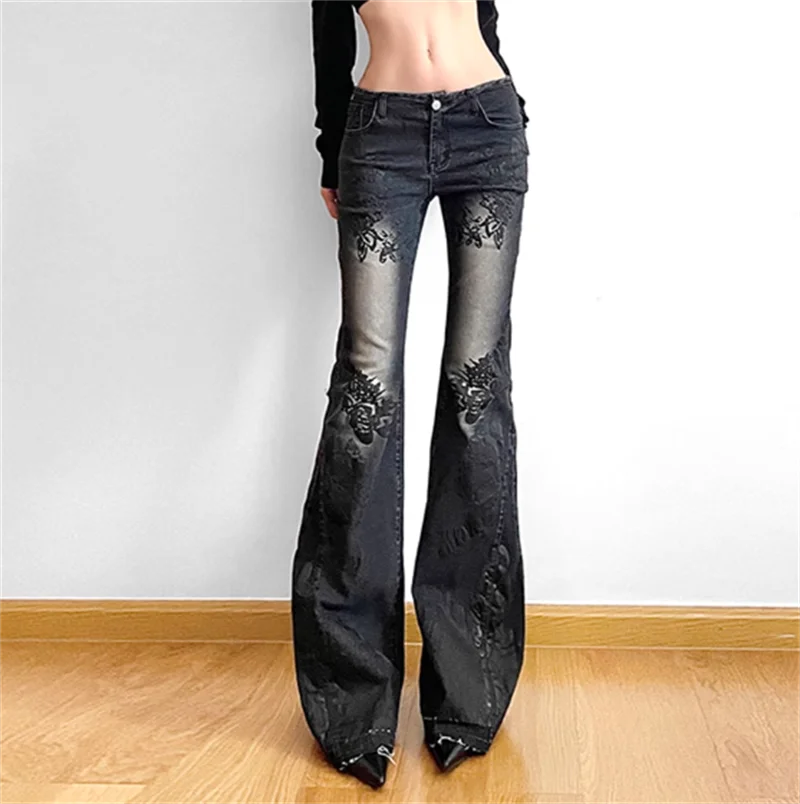 Women Gothic Y2K Flare Jeans Nineties Harajuku Baggy Denim