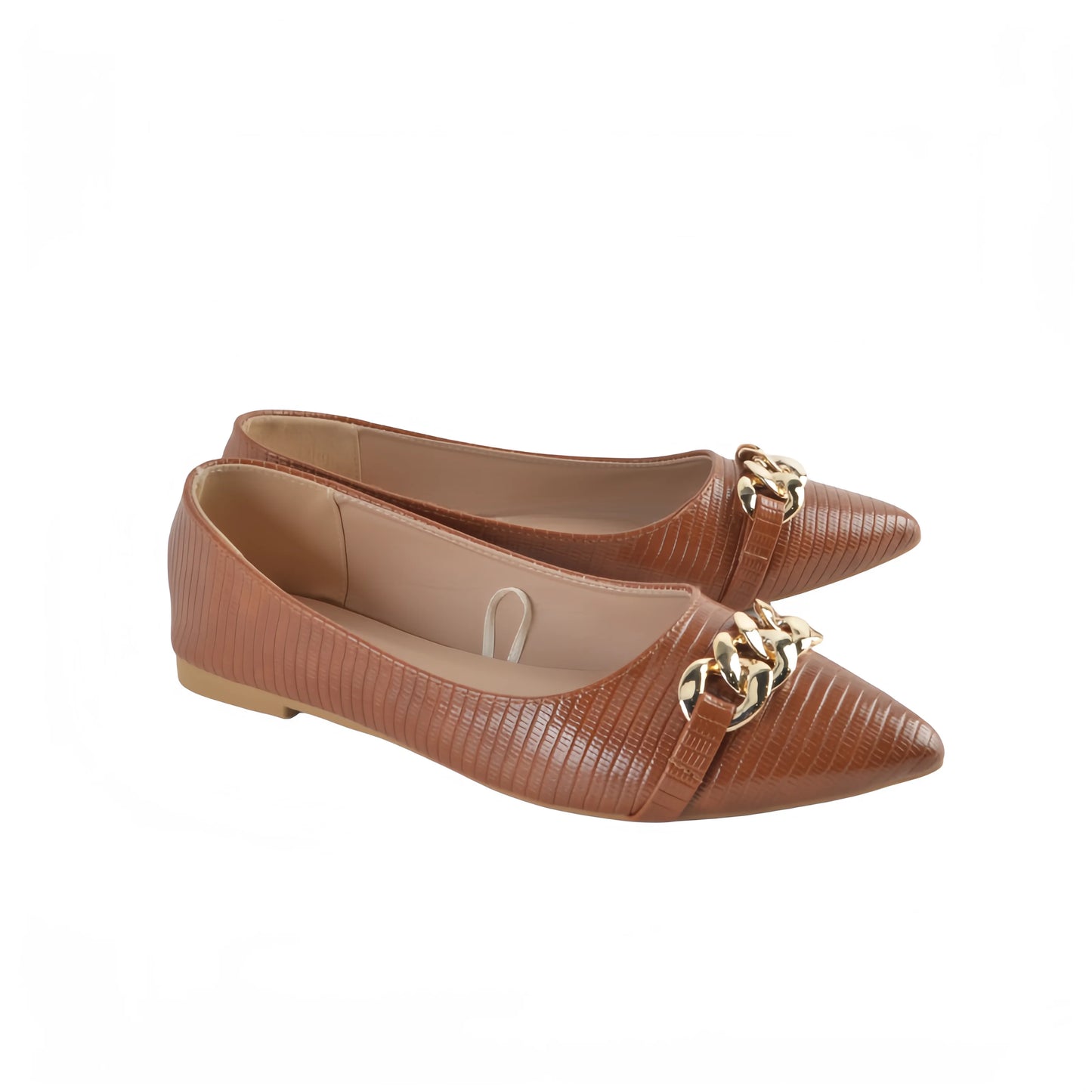 Fashionable Chain Decoration Women Pointed Toe Slip On Shoes