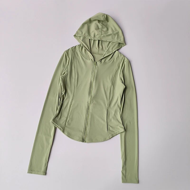 Women Yoga Jacket Long Sleeve Zip Front Hoodie Gym Top
