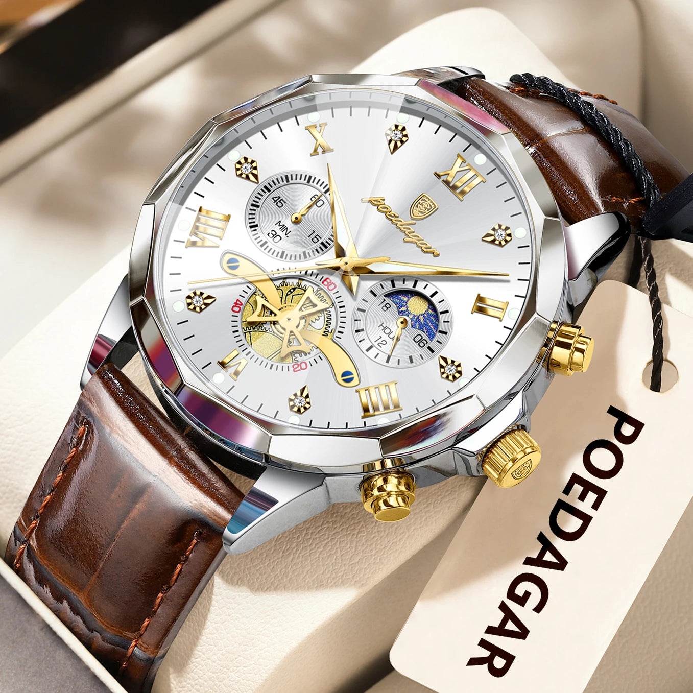 POEDAGAR Men Wristwatch Quartz Waterproof Chronograph