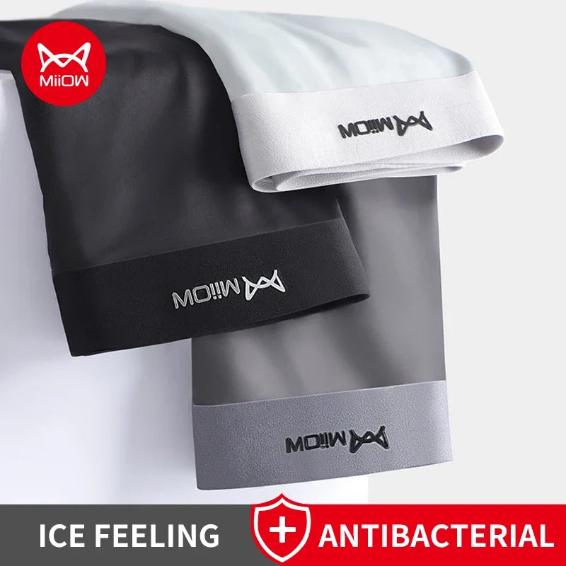 MiiOW Ice Silk Men Boxer Underwear 3Pcs Seamless Trunks