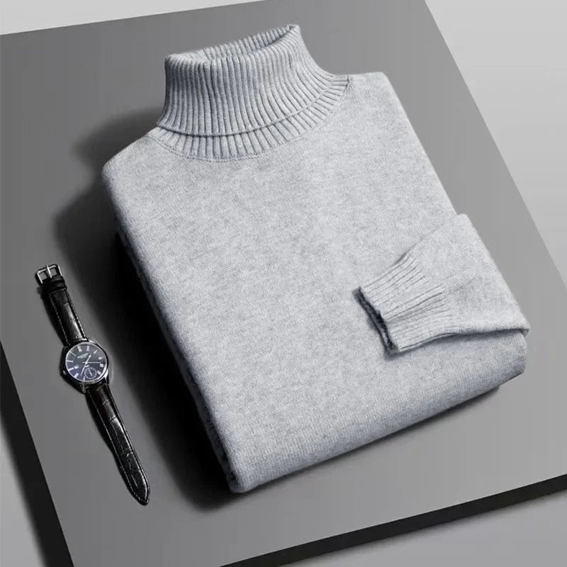 Autumn Mens Knitted Turtleneck Sweater Slim Fit Long Sleeve