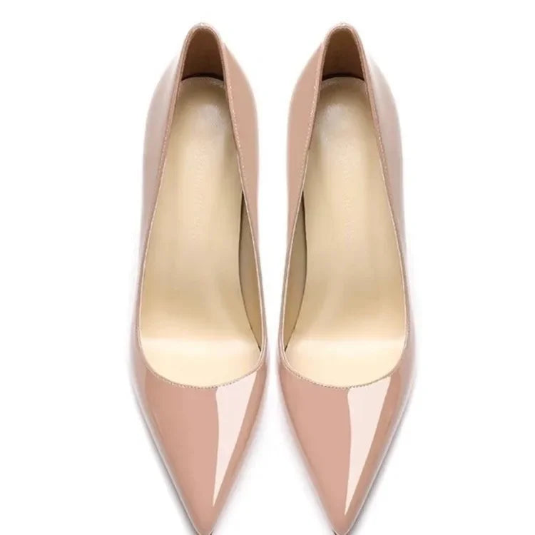 Pointed Toe PU Leather Slip On High Heels Nude Spring Shoes