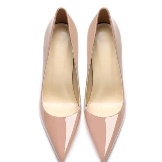 Pointed Toe PU Leather Slip On High Heels Nude Spring Shoes
