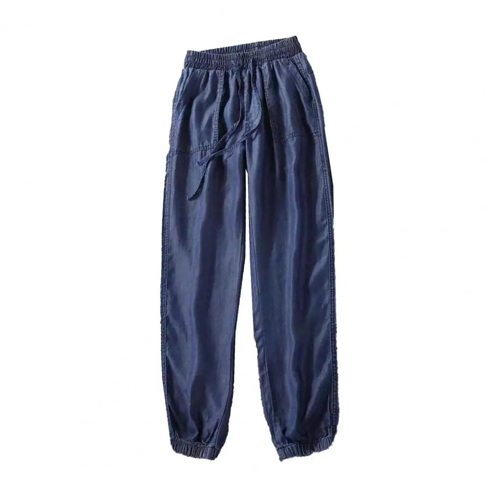 Women Summer Ice Silk Harem Pants Elastic Waist Drawstring