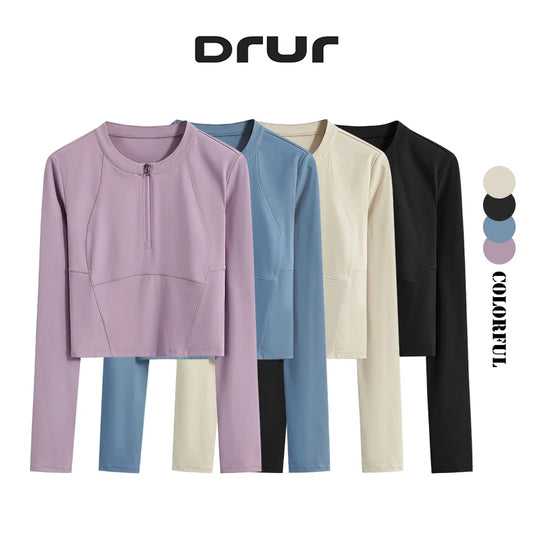 Drur Women Yoga Crop Top Long Sleeve Lightweight Sport Shirt