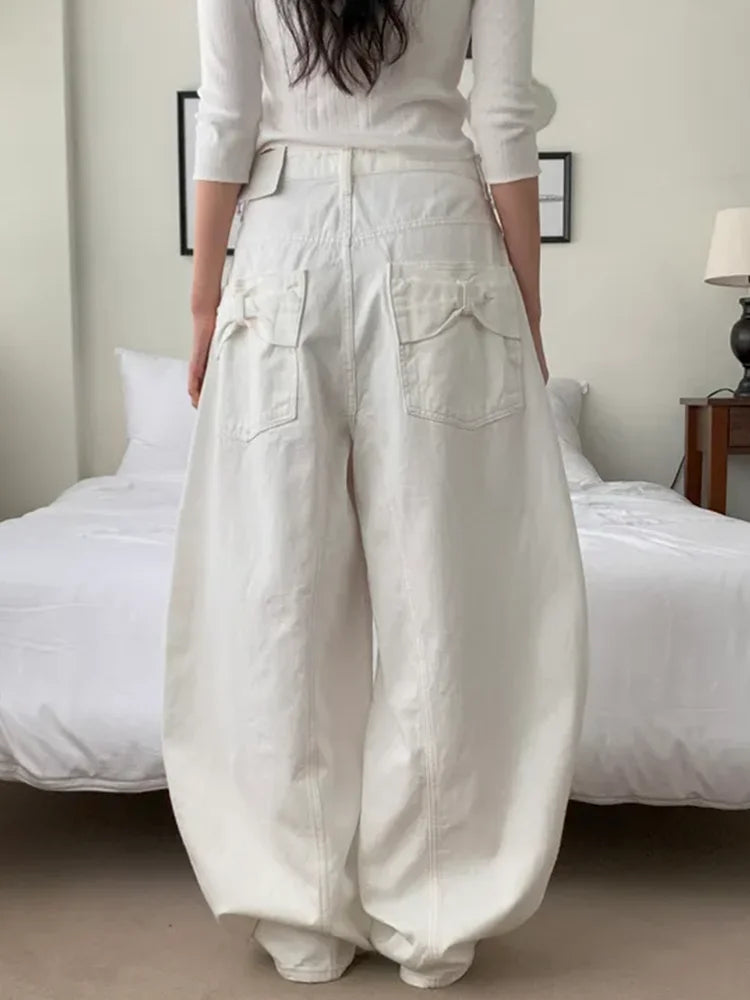 Knot Design High Waist Wide Leg Denim Jeans Spring