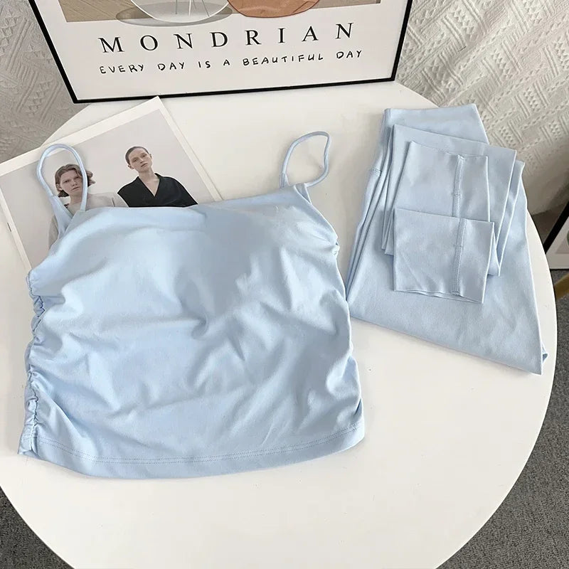 طقم يوغا من قطعتين للنساء حمالة صدر رياضية سروال ضيق بدلة رياضية