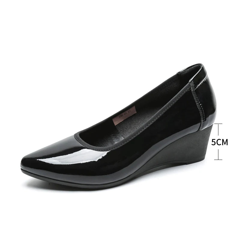 Pointed Toe Patent Leather Heels For Women Wedge Slip On