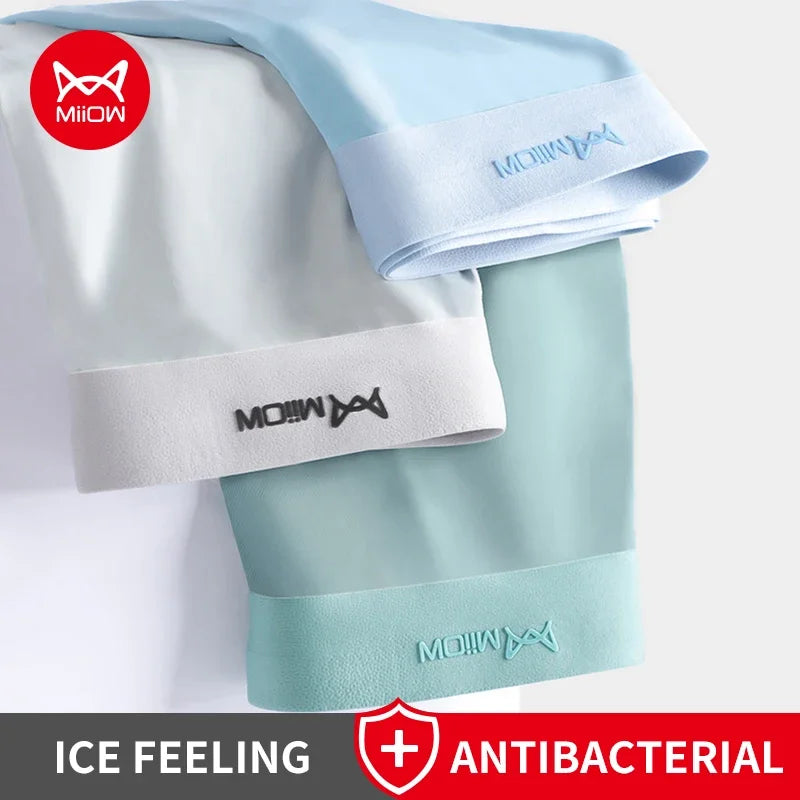 MiiOW Ice Silk Men Boxer Underwear 3Pcs Seamless Trunks