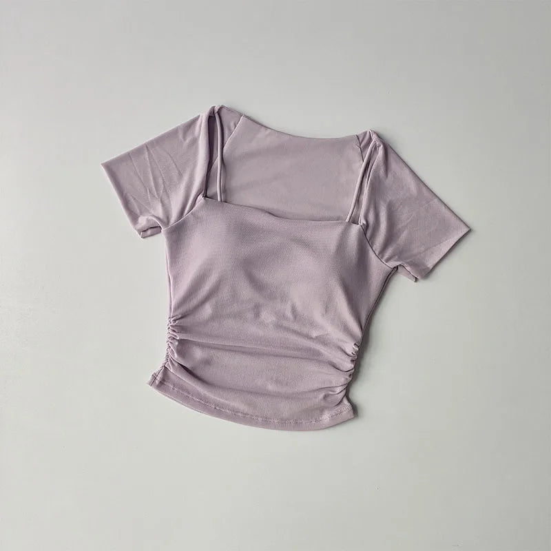 Summer Two Piece Yoga Dress Chest Cushion Sports Mesh Top