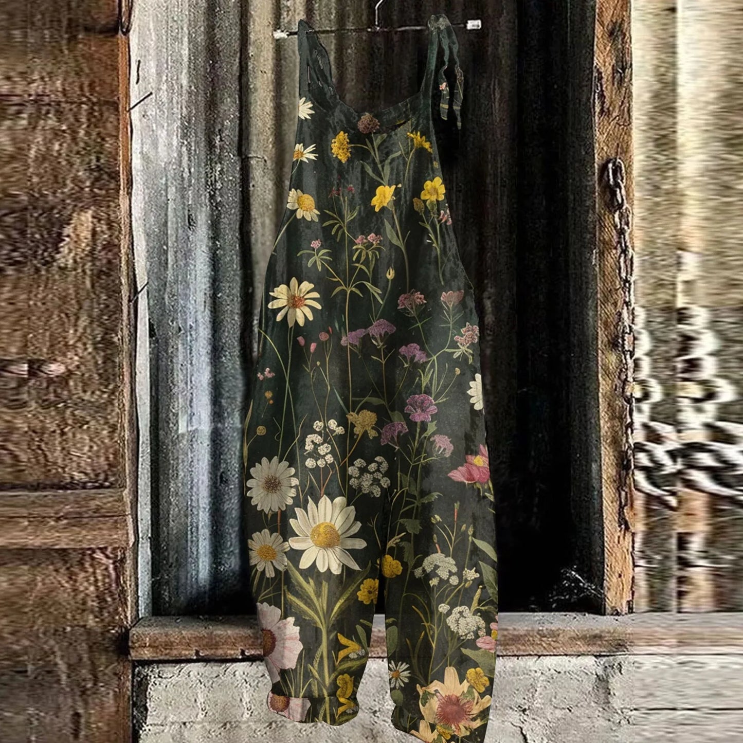 Floral Print Womens Jumpsuit Casual Loose Shoulder Strap