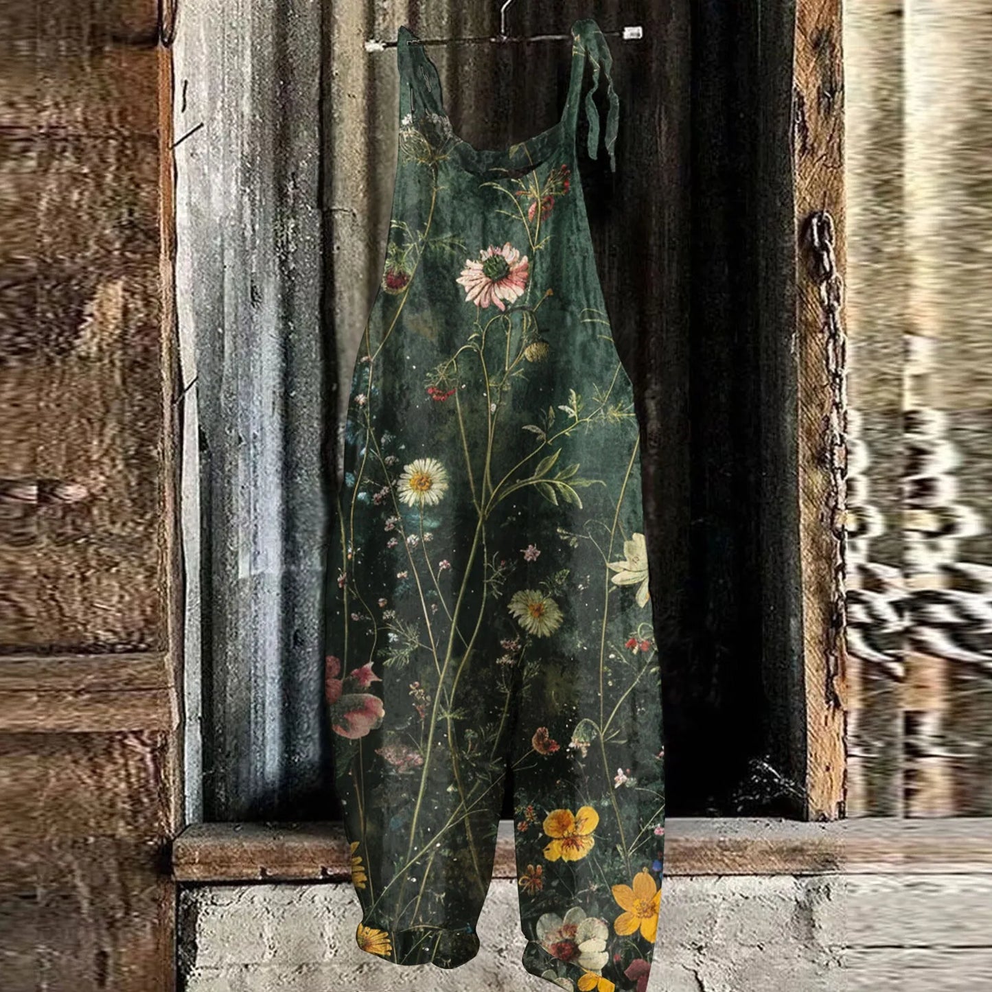 Floral Print Womens Jumpsuit Casual Loose Shoulder Strap