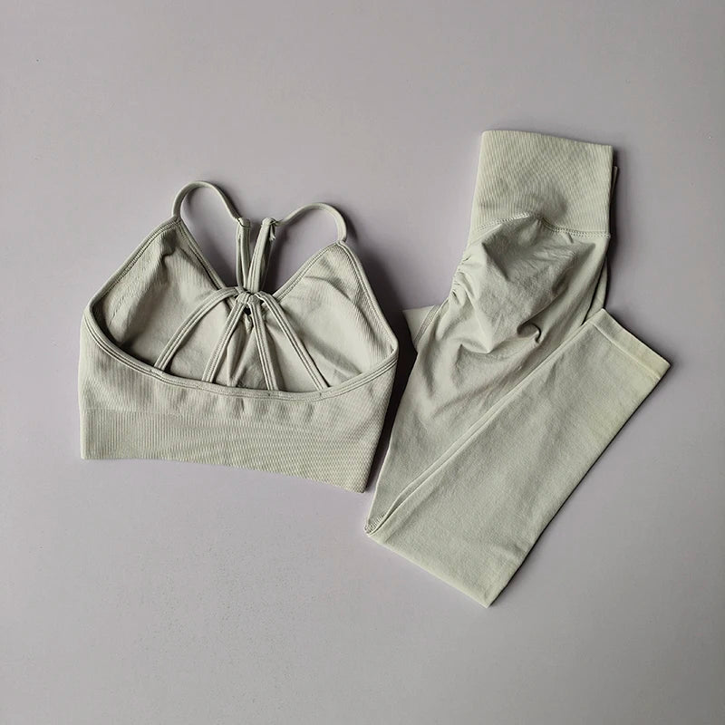 Women Seamless Sports Bra Yoga Set With Quick Dry Leggings