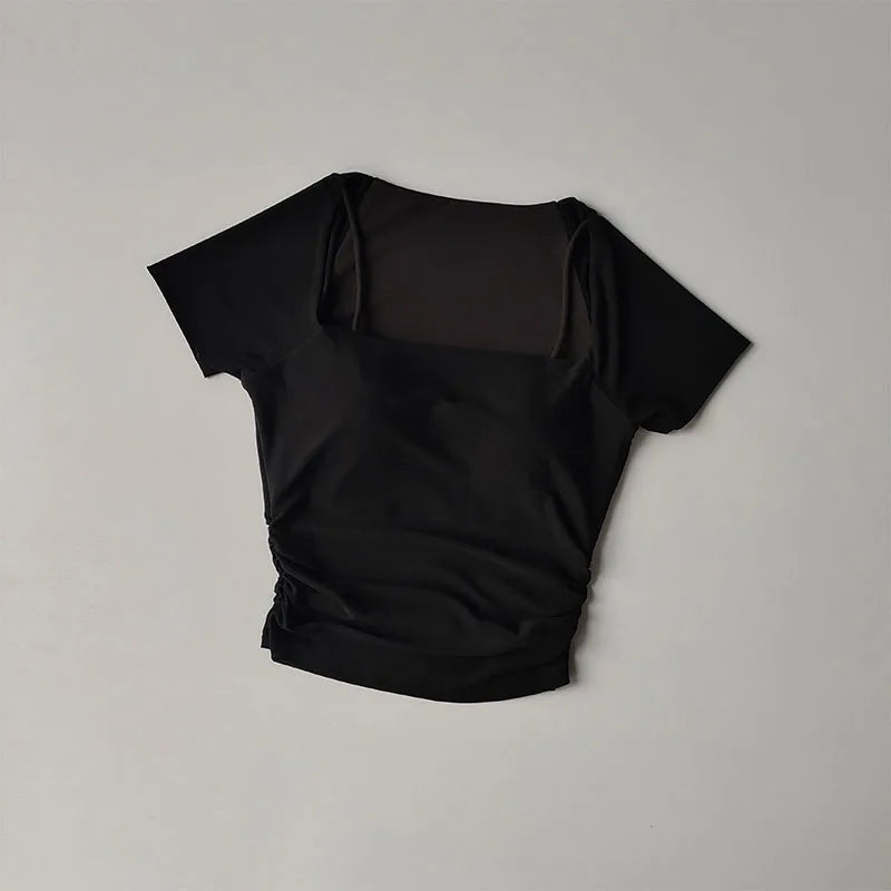 Summer Two Piece Yoga Dress Chest Cushion Sports Mesh Top