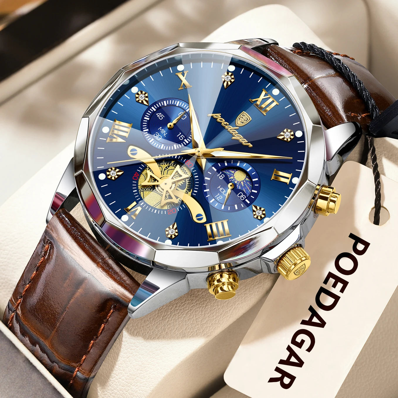 POEDAGAR Men Wristwatch Quartz Waterproof Chronograph