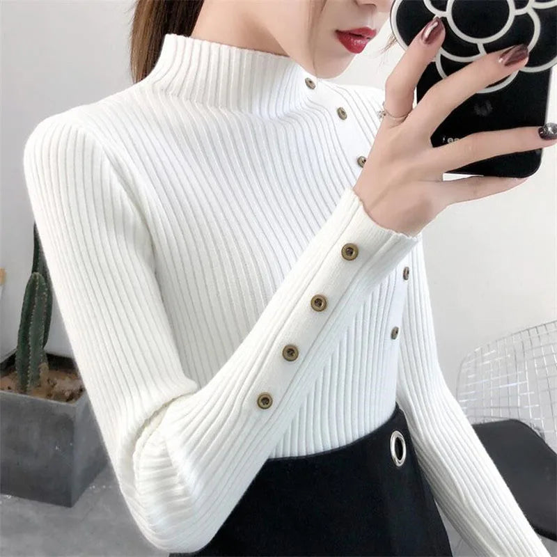 2023 Women Autumn Knitted Slim Cotton Turtleneck Sweater