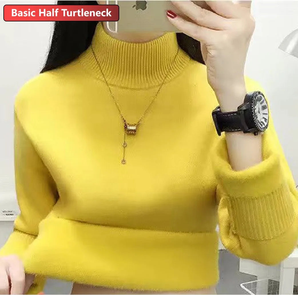 Women Turtleneck Velvet Lined Knit Sweater Thick Warm