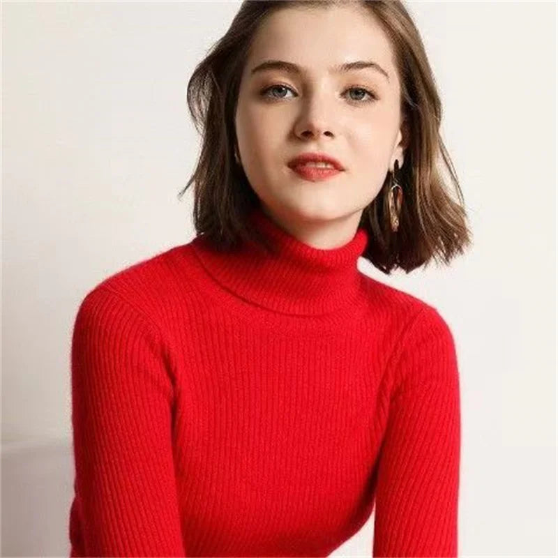 Autumn Winter Thick Women Sweater Long Sleeve Turtleneck