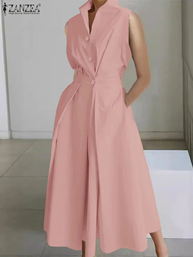 Elegant Summer Polyester Shirt Dress With High Waist Midi