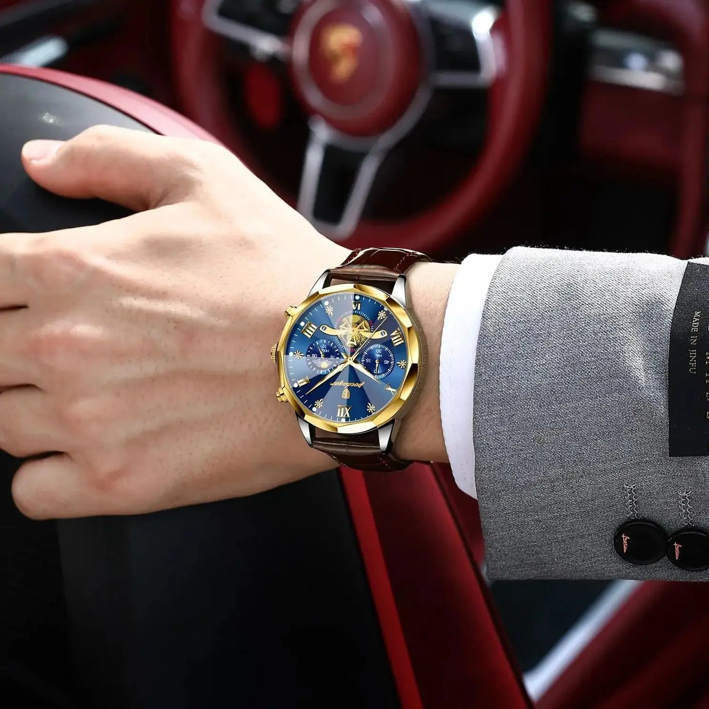 POEDAGAR Men Wristwatch Quartz Waterproof Chronograph