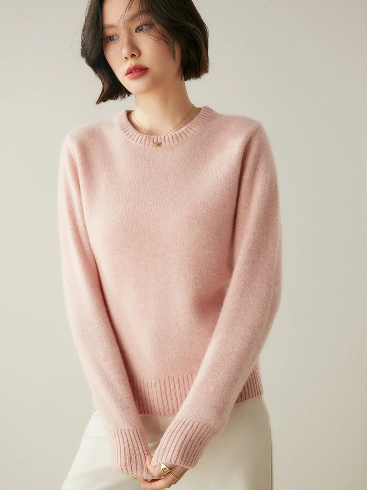 Chic O Neck Cashmere Sweater For Women Solid Color Pullover