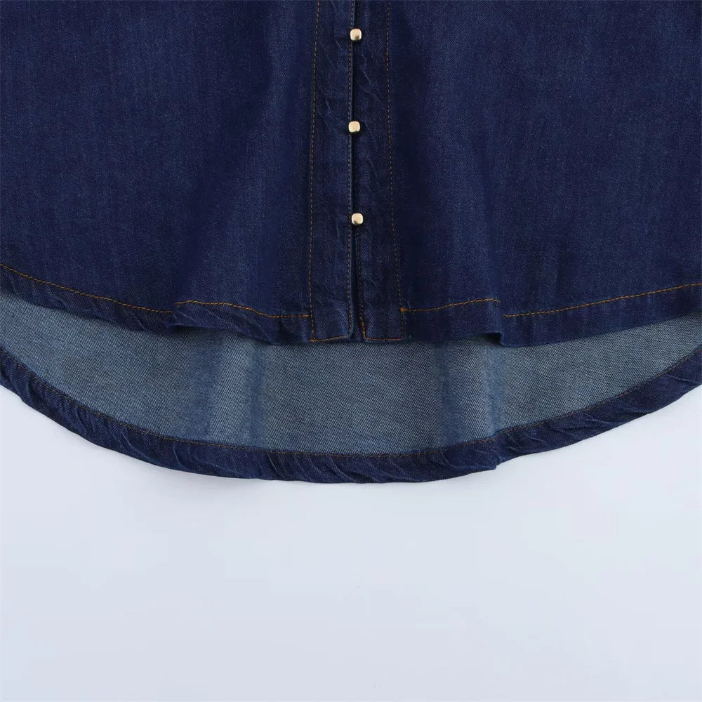 UNIZERA Denim Set Women Loose Fit Shirt And Wide Leg Pants