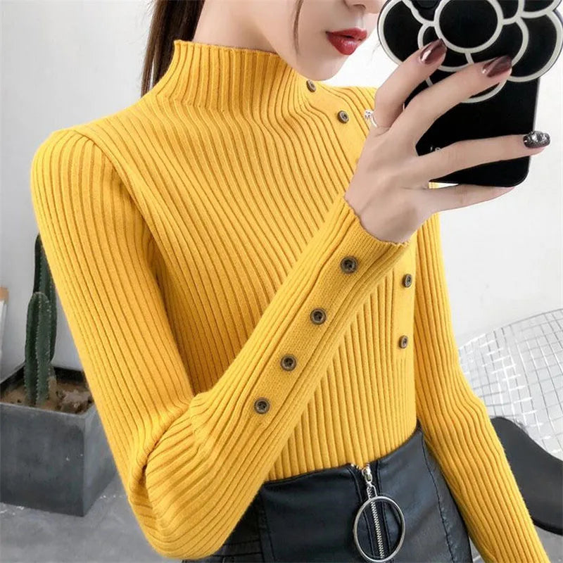 2023 Women Autumn Knitted Slim Cotton Turtleneck Sweater