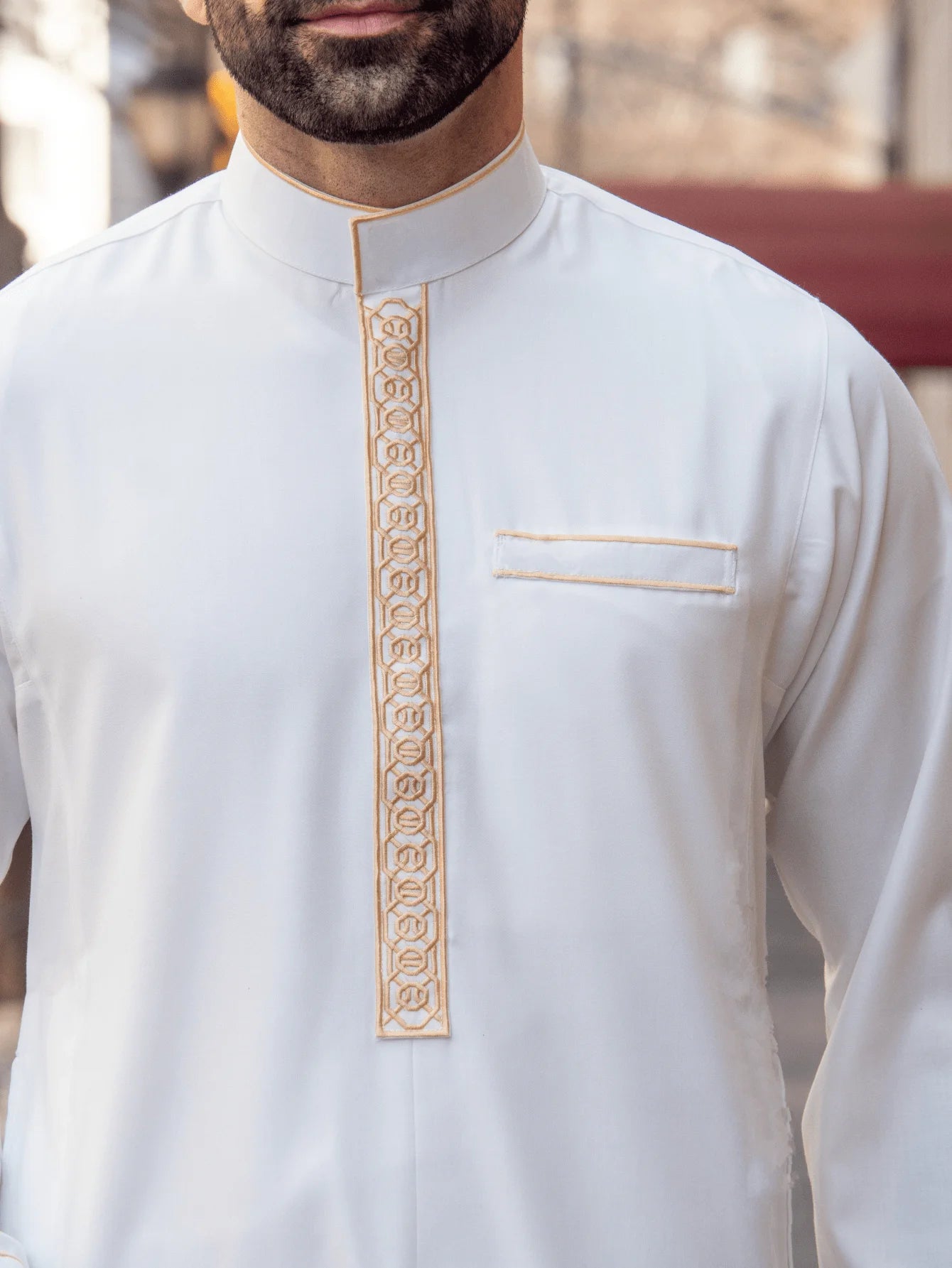 Luxury Islam Thobe For Arab Men Embroidered Stand Collar