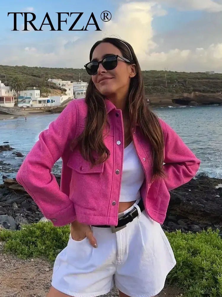 Trafza Womens Autumn Long Sleeve Jacket With Front Pockets