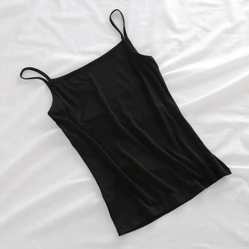 Women Summer Camisole Tank Built In Bra Spaghetti Straps