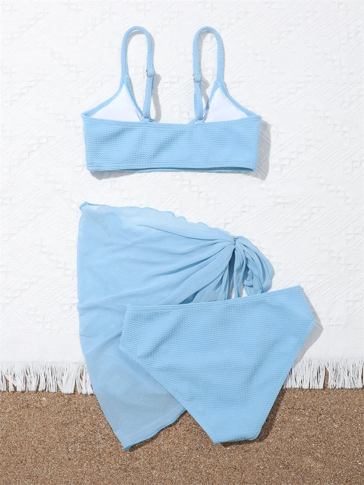 Girls Ribbed Sling Bikini Set 2025 High Waist Bathing Suit