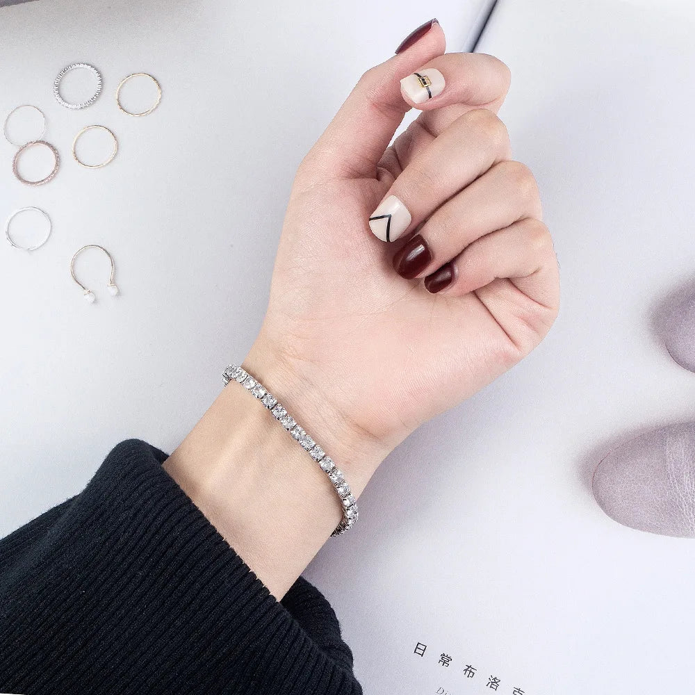 سوار تنس من الفضة الإسترلينية S925 والزركونيا للنساء 16-20 سم