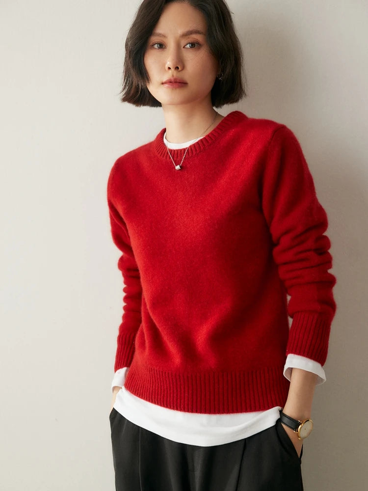 Chic O Neck Cashmere Sweater For Women Solid Color Pullover