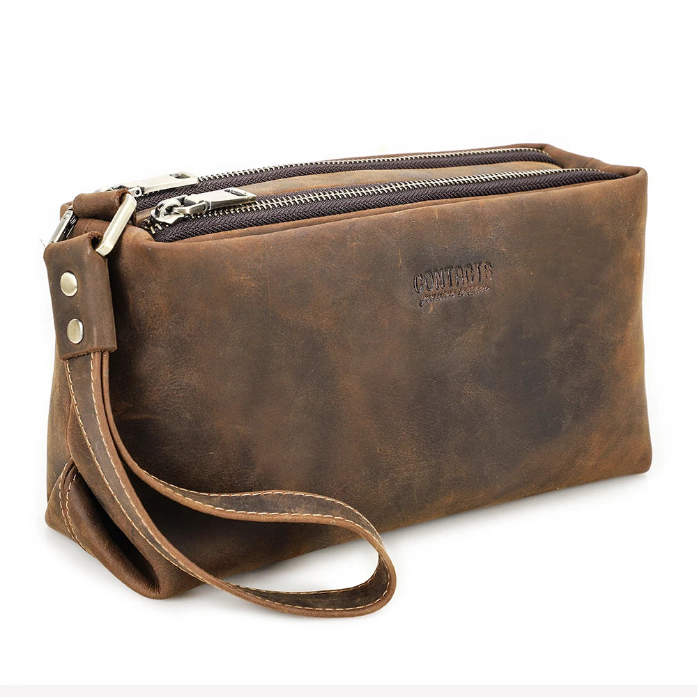 Vintage Genuine Crazy Horse Leather Men Clutch Bag Wallet