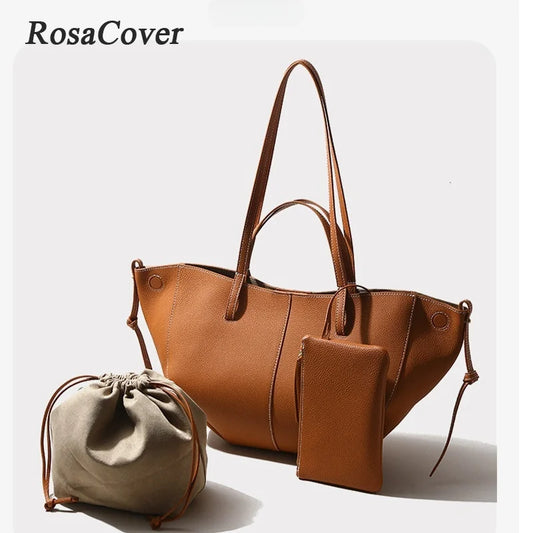 Luxury Designer Leather Bucket Bag for Women Large Capacity