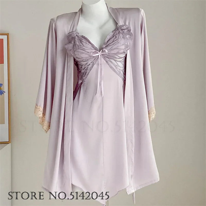 Temptation Lace Nightgown And Robe Set Satin Sleepwear
