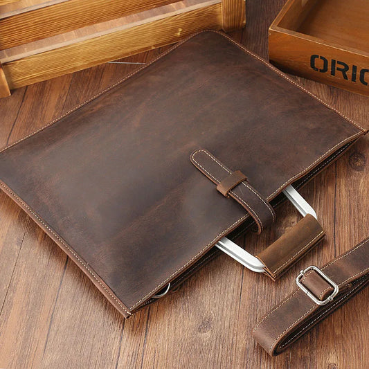 Men's British Vintage Leather Briefcase Slim Organizer