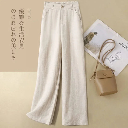 Summer Baggy Cotton Linen Pants Women White Wide Leg