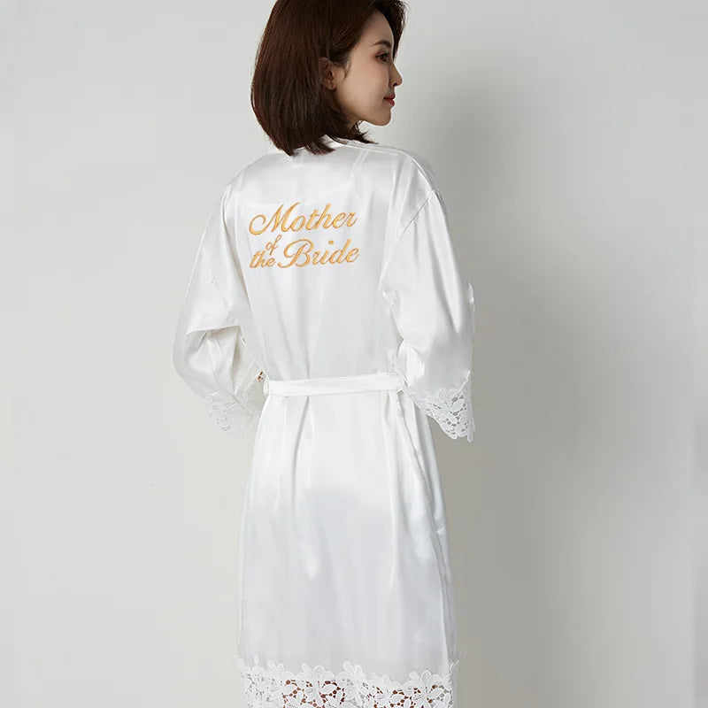 White Wedding Robe Embroidered Mother Bride Kimono Gown