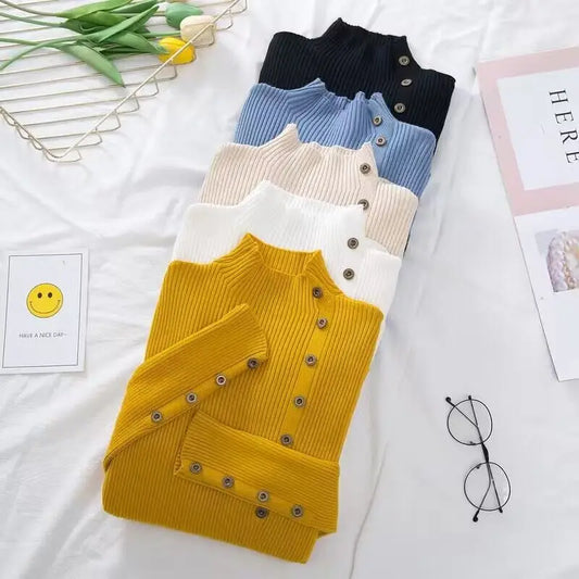 2023 Women Autumn Knitted Slim Cotton Turtleneck Sweater