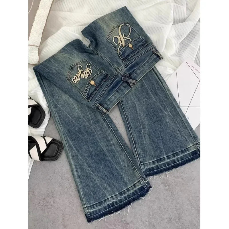 American Retro Low Rise Jeans Embroidered Bell Bottoms